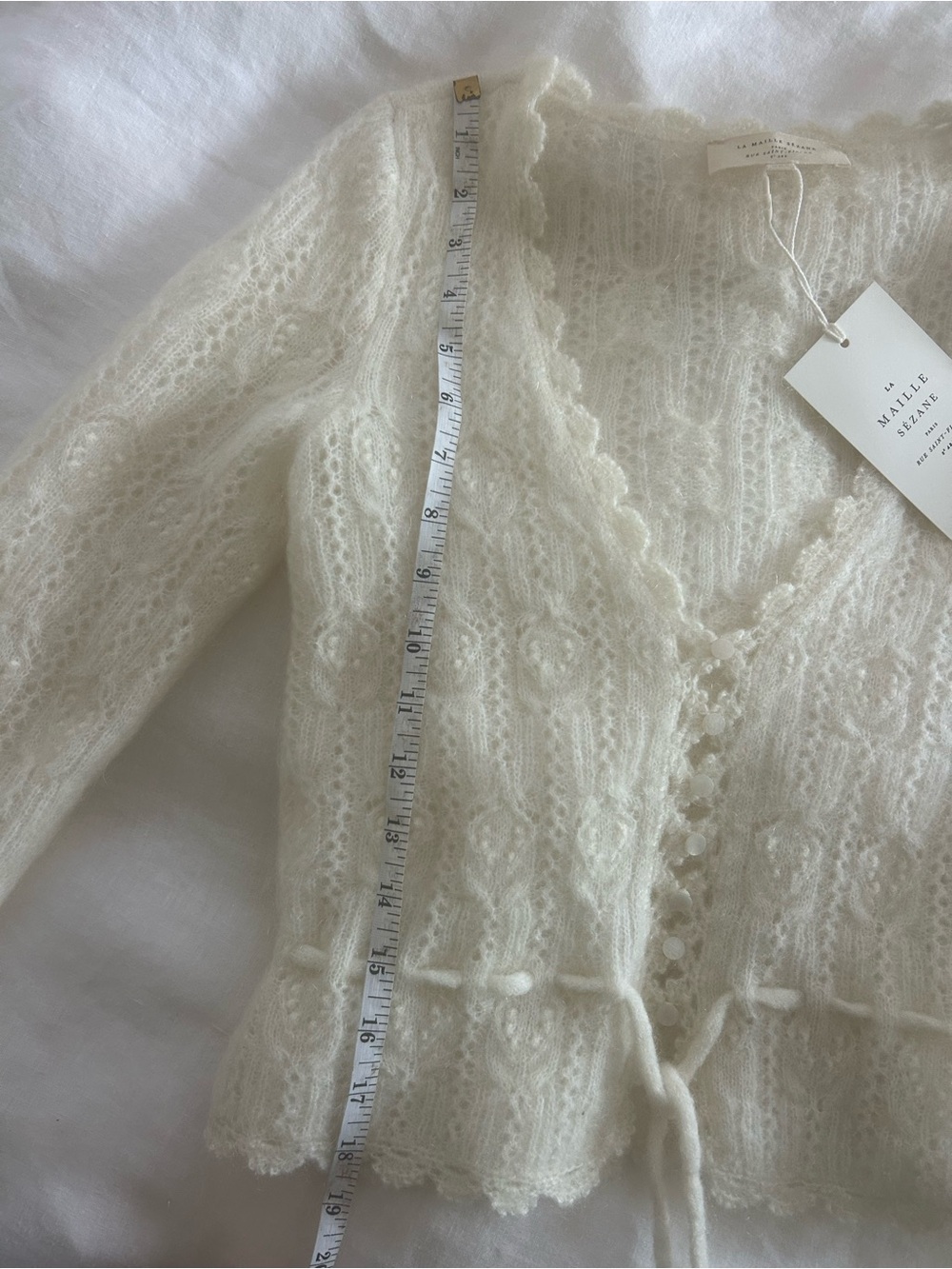 ** New with Tags - Sezane Soft Knit Ivory Cardigan Sweater with Tie Waist - Picture 7 of 8